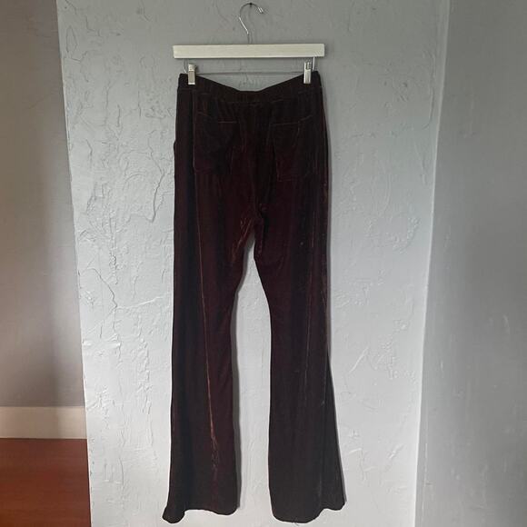 Brown Velvet Cozy Drawstring Cozy Flare Lounge Pants with Pockets sz XL - Picture 9 of 9